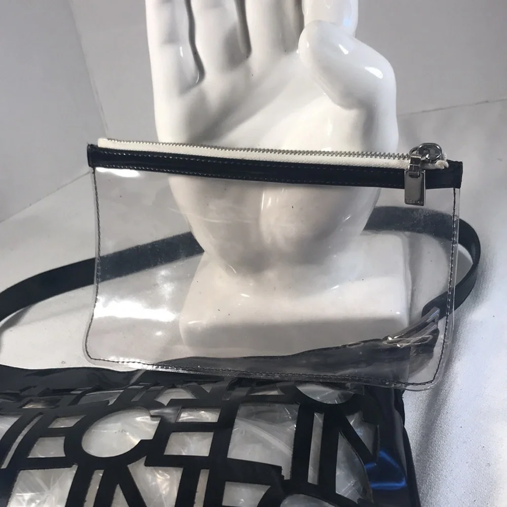 Vintage Celine Translucent Black Patent Leather Laser Cut Out Logo Shoulder Bag